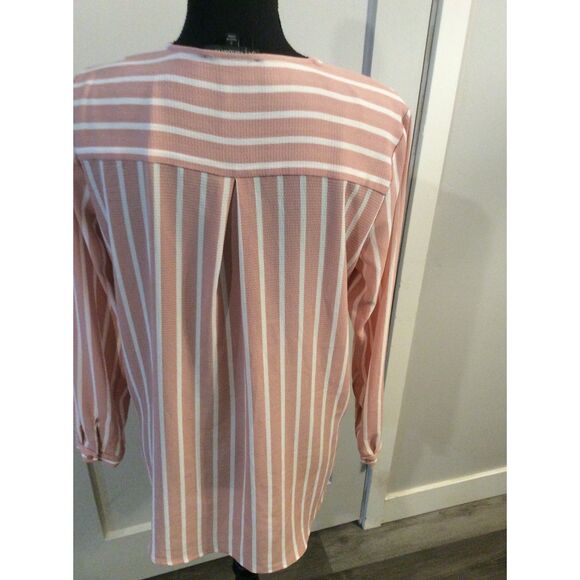 Adrianna Papell Split Neck Long Sleeve Blouse Pink White Small - Picture 4 of 6